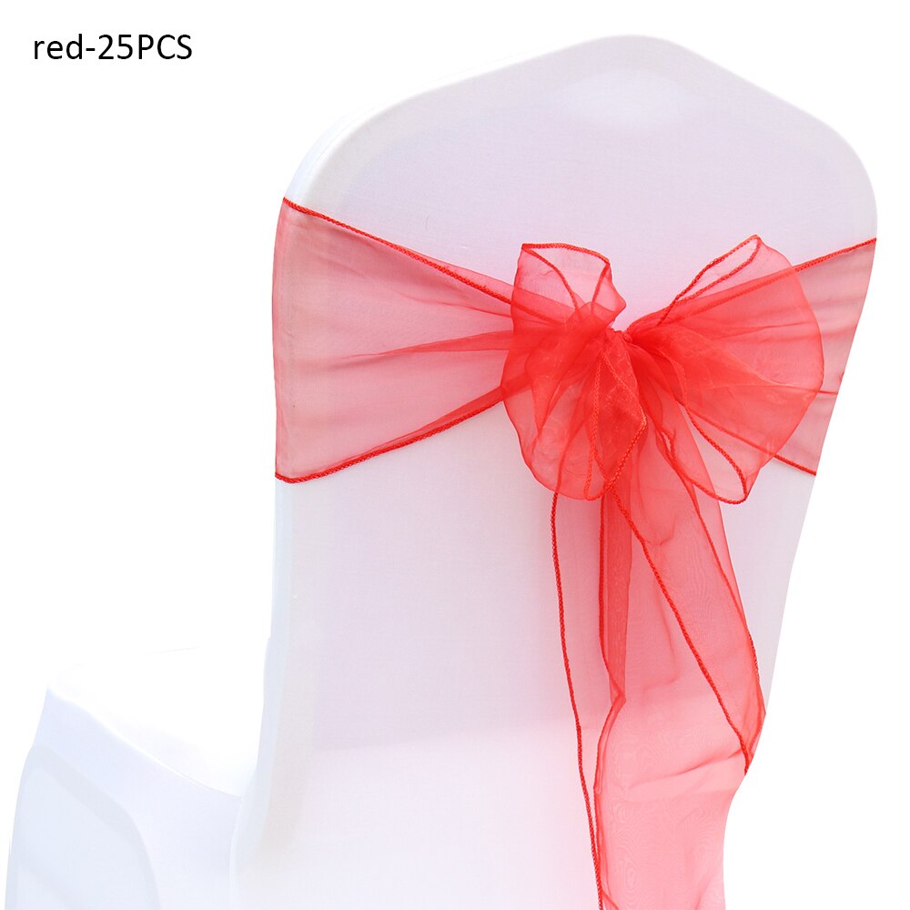 25 stk/parti bryllupsdekorationer stolebælte knude stolebetræk sløjfer bindebånd stole banket dekoration gennemsigtige forsyninger: Rød
