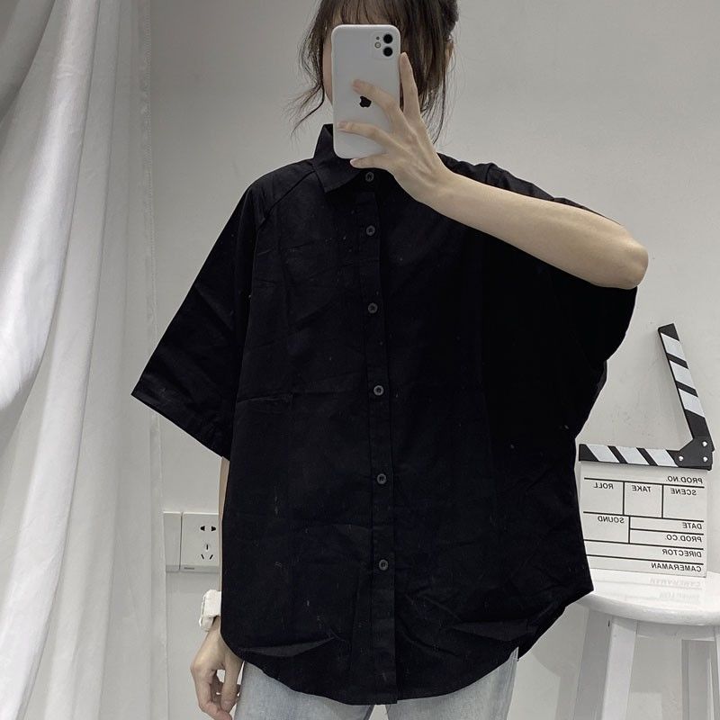 Blusas de manga tres cuartos para mujer, ropa de verano, color sólido, Ulzzang, prendas de vestir negras, Tops que combinan con todo, Ins Retro, estudiantes de