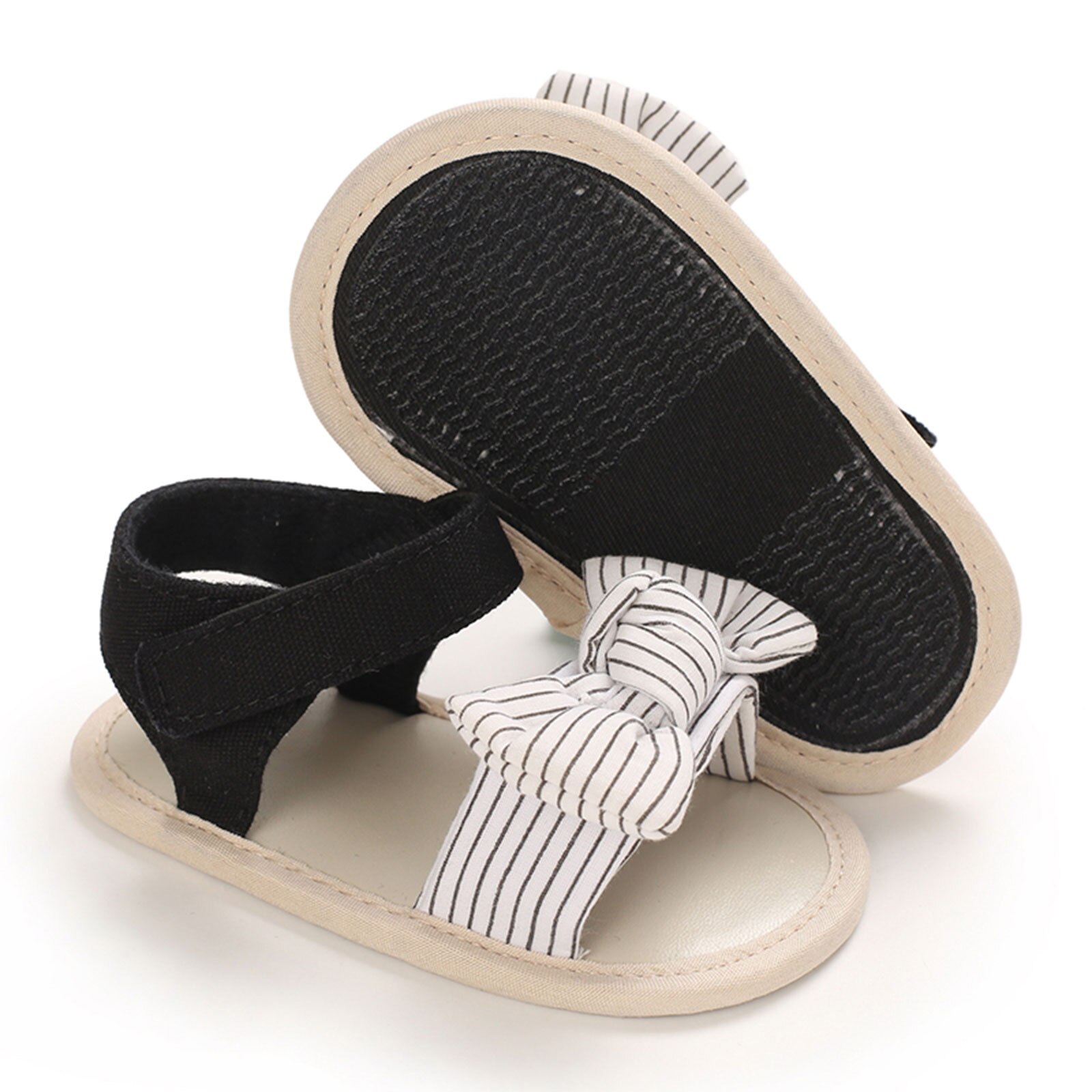 Baby Mädchen gestreift Bogen Sandalen Weiche Sohle Nicht-Unterhose Offene spitze Flache Schuhe Kleinkind Vor-Wanderer