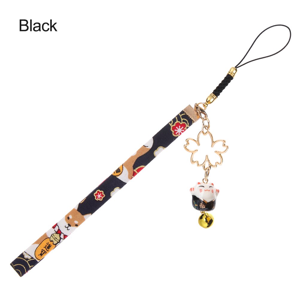 Janpanese Smart phone Strap Lanyards for iPhone Samsung Decor Daisy Flower Cat Bell Mobile Phone Strap Hang Rope Phone Charm: black