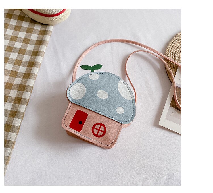 Girls Cute Bag Childrens Sloping Bag Small Bag Baby Mini Cute Cartoon Small Mushroom Bag: blue pink