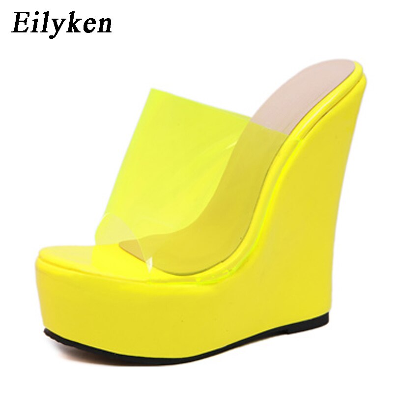 Eilyken pvc jelly orange gul plattform wedges tofflor för kvinnor rejäla tofflor sandaler skor storlek 35-42
