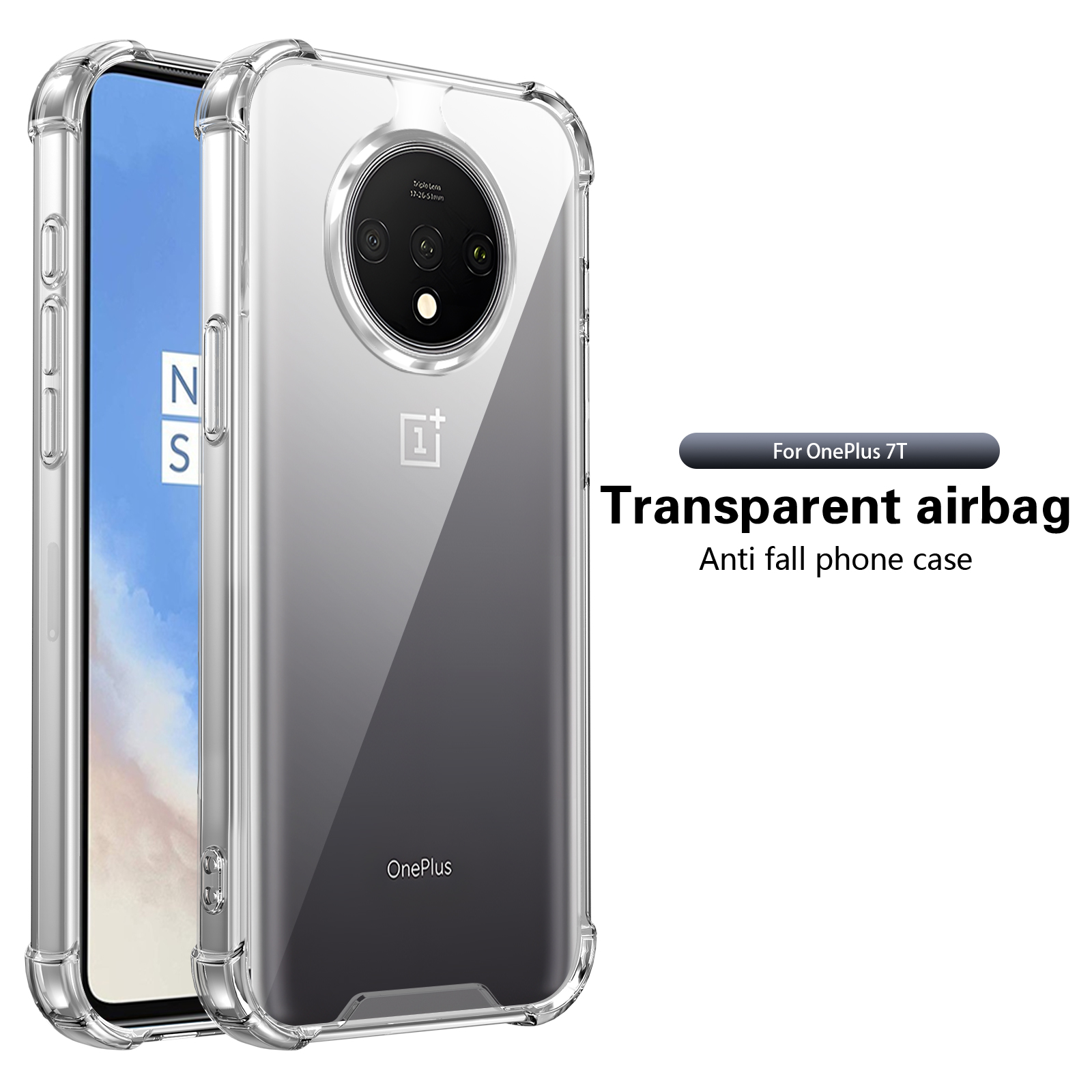 Capa rígida transparente à prova de choque para oneplus 7t, 7t hd1903 proteção de silicone contra impactos e airbag 7t hd1901 hd1905