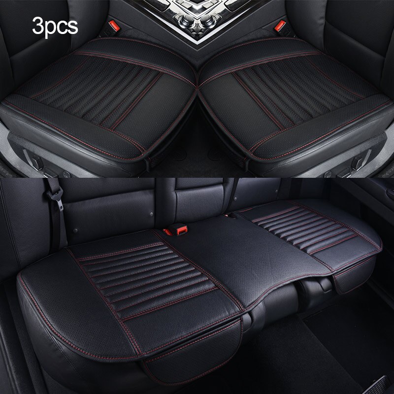 Lederen Auto Stoelhoezen Waterdichte Universele Seat Protector Voor Automobiles Auto Zitkussen Set Mat Auto Accessoires Ademend: Red line 3pcs
