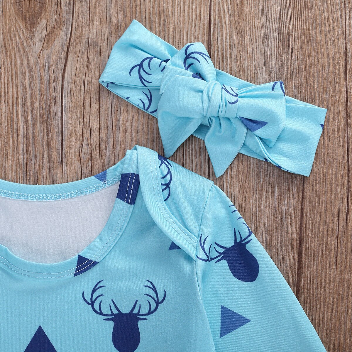 Pudcoco Kleinkind Baby Mädchen Nachtwäsche 2Stck einstellen Blau Langarm Elch Dreieck Druck Schlafsack + Stirnband Neugeborenen 0-6M