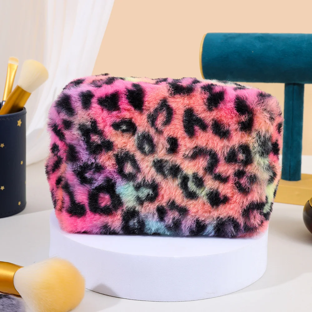 Leopard Fur Makeup Bags for Women Soft Travel Cosmetic Bag Organizer Case Lady Girls Make Up Case Necessaries Handbags Case