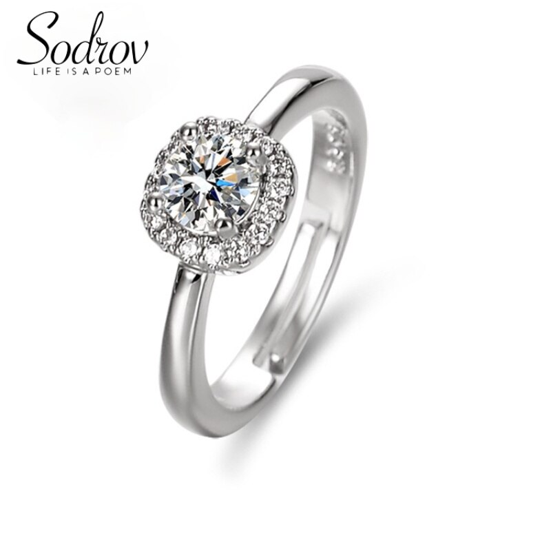SODROV 925 Sterling Silver Womens Ring Adjustable Wedding Ring Diamond Rings for Women
