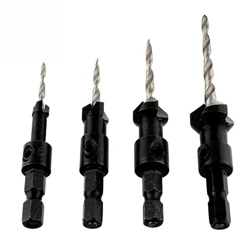 4pcs drill bits Hex Shank Taper Drill Counter Sink Holes Drilled Carpenter Countersink Bit Reaming Drill #6 #10 #13 #16