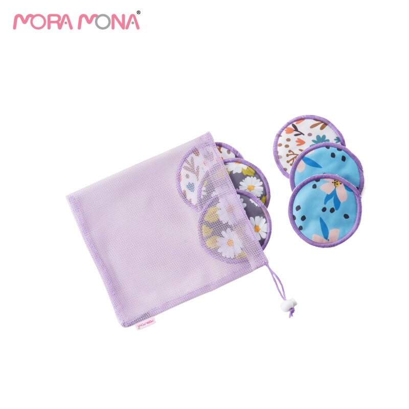 Mora Mona 6 Stks/set Zacht Ademend Bamboevezel Verpleging Pads Wasbare Zoogcompressen Voor Borstvoeding Vrouwen En Borstvoeding