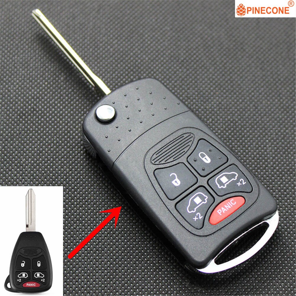 AURONOVA Upgrade Folding Key Shell for Chrysler 200 PT Cruiser Sebring Dodge Avenger Durango Jeep 4+1 Button Remote Car Key Case