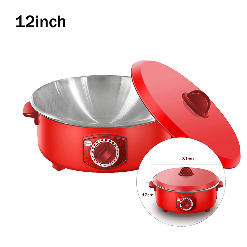 12 tommer multifunktionel elektrisk gryde non-stick stegepande multicooker suppe hotpot til hjemmekøkken madlavningsartikler: Khaki