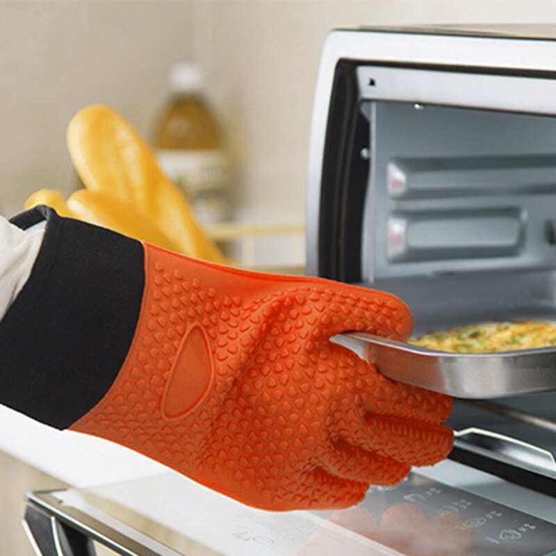 Juego de guantes de silicona para cocinar, resistentes al calor, guantes para cocinar a la parrilla, resistentes al agua, antideslizantes