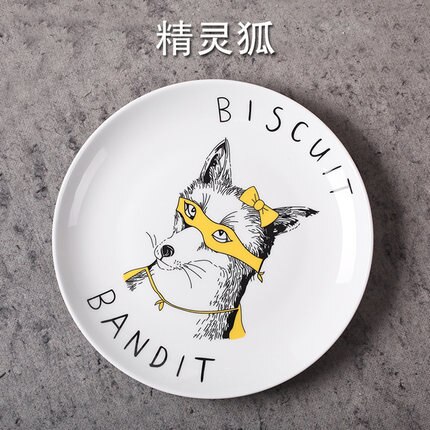 Cartoon animals Ceramic Dinner Plates White Porcelain Tray Dishes For Restaurant Serving Steak Dessert Food Plate For Party: Fox