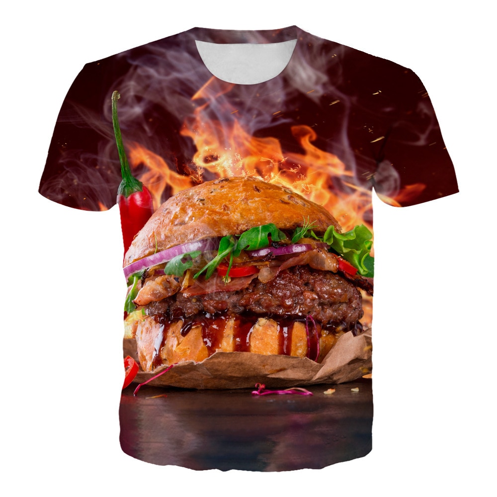 Summer Big Mac Hamburger Bag 3D Printed Top Casual Sports Loose Short-Sleeved T-shirt Men