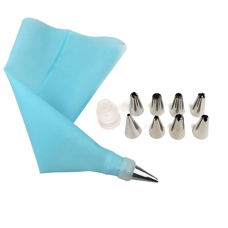 16 stuks siliconen glazuur spuitzak, 14 stuks roestvrijstalen spuitmondjes, doe-het-zelf taartdecoratietips, keukenaccessoires: 10 stuks blauw