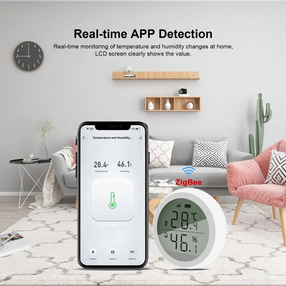 Tuya inteligentny termometr ZigBee domowy czujnik temperatury i wilgotności w pomieszczeniu z wyświetlaczem LCD aplikacja sterowanie głosem Alexa Google Dom