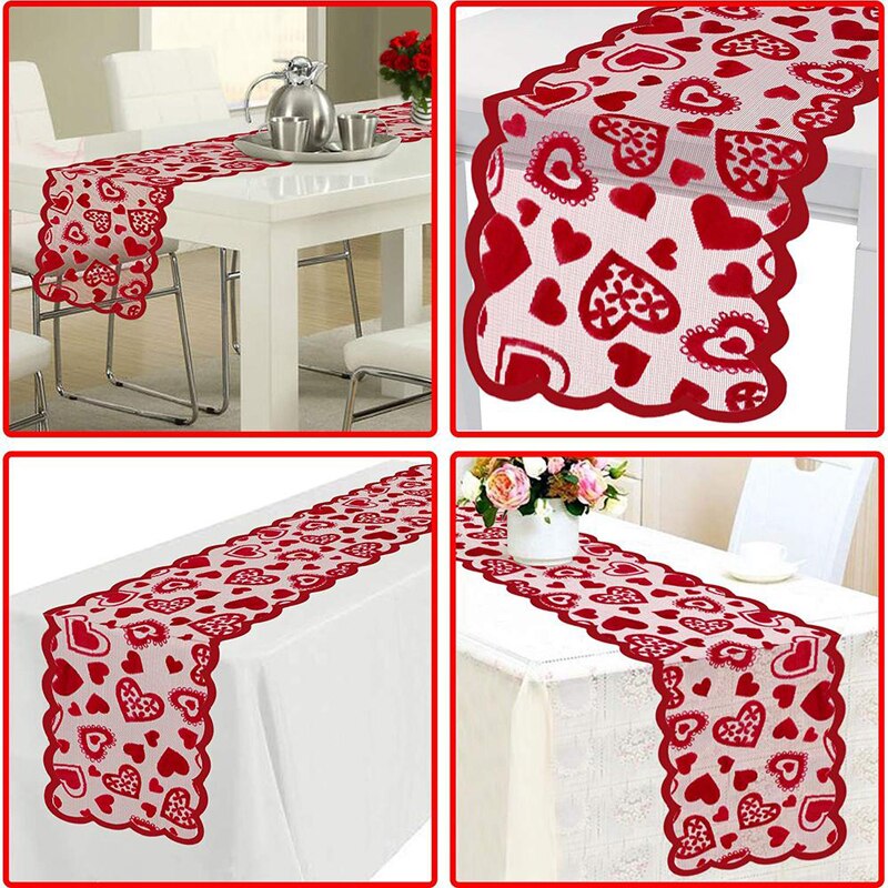 Valentine's Day Red Lace Fabric Table Cloth For Wedding Party Decoration Modern Table Runner Tablecloth