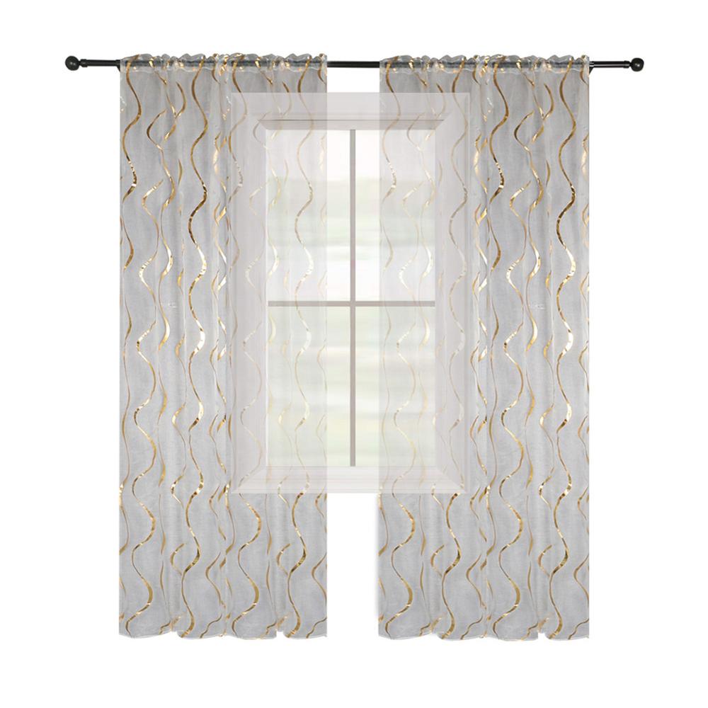 Wave Stripe Transparent Curtain Window Living Room Drape Tulle Decor: Golden