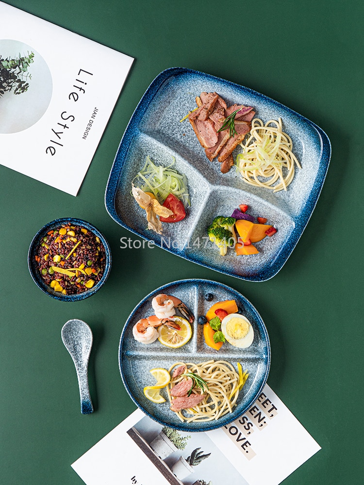 Plato divisorio de cerámica de estilo japonés para cena, vajilla divisoria de comida para una sola persona,