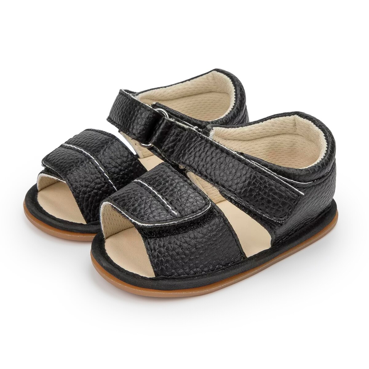 Kidsun Baby Schoenen Peuter Sandalen Lederen Rubberen Zool Antislip Zachte Platte Peuter Meisje Jongen Babyschoenen Baby Wieg schoenen 0-18M: Black / 0-6 months