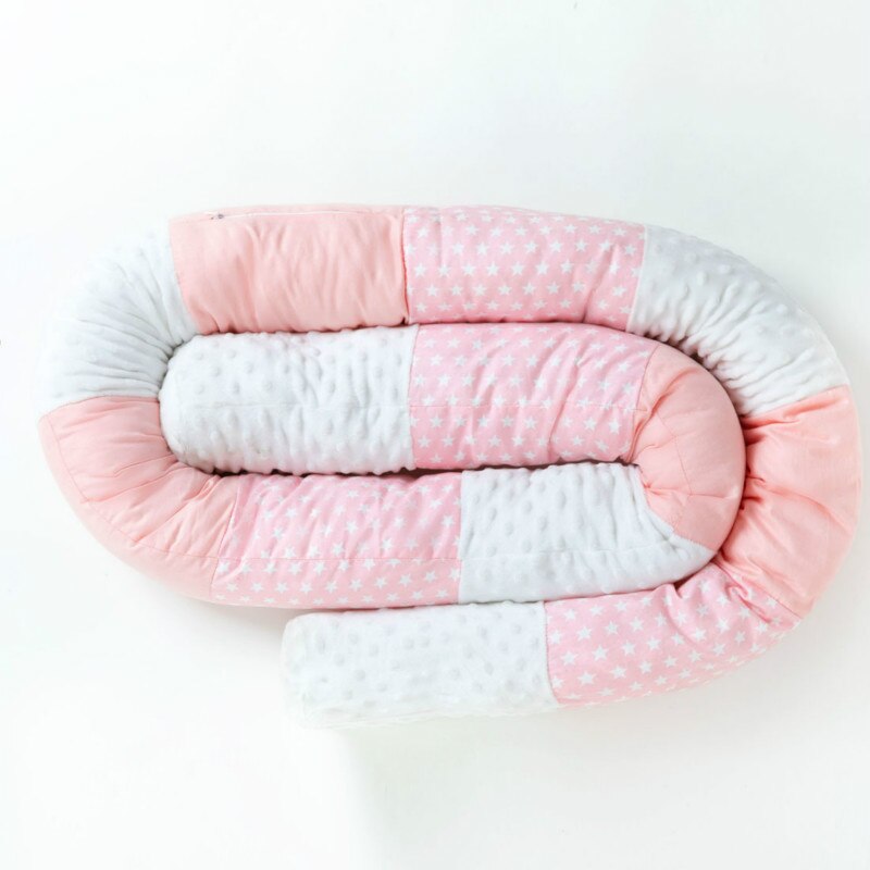 250CM Long Pillow Newborn Cradle Bumpers Cotton Circular Splicing Children Bed Fence Infant Crib Kids Room Bedding Decoration: Pink