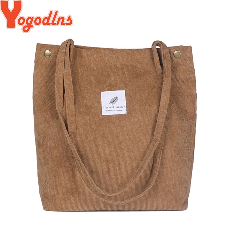 Yogodlns kvinder fløjlsbukser skuldertaske bomuld canvas stor afslappet kvindelig øko crossbody taske dame vintage rejsetasker