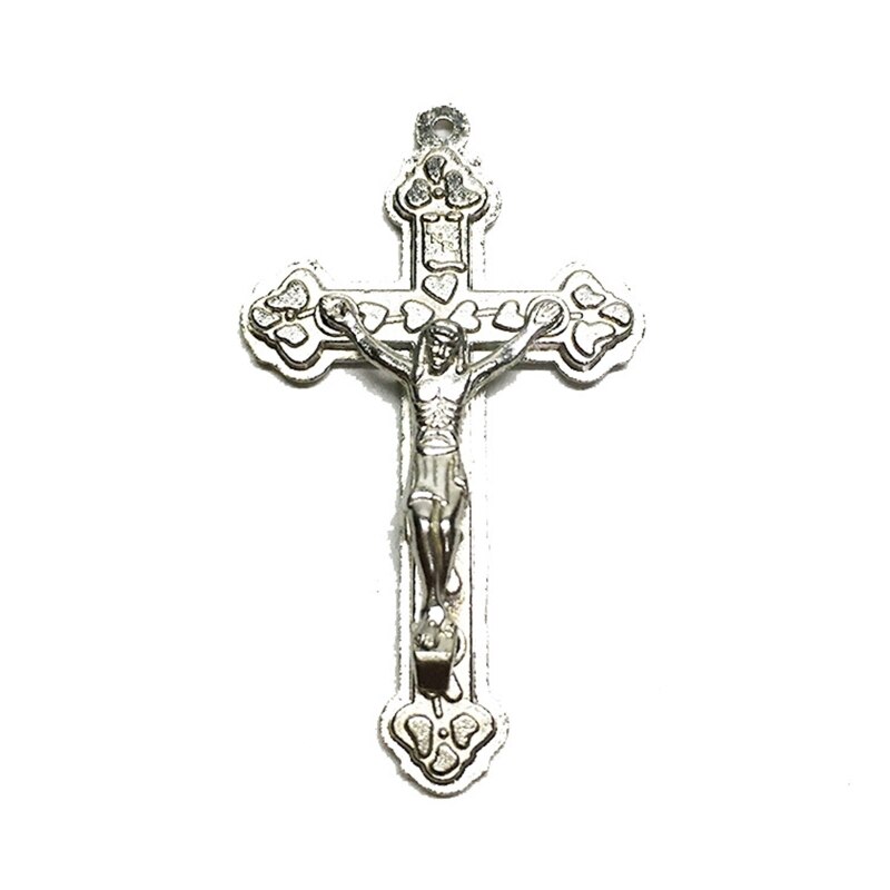 Rozenkrans Ketting Cross Accessoire Metalen Pruimenbloesem Hoofd Gesneden Ambachten Voor Handgemaakte Diy Religieuze Sieraden Hanger