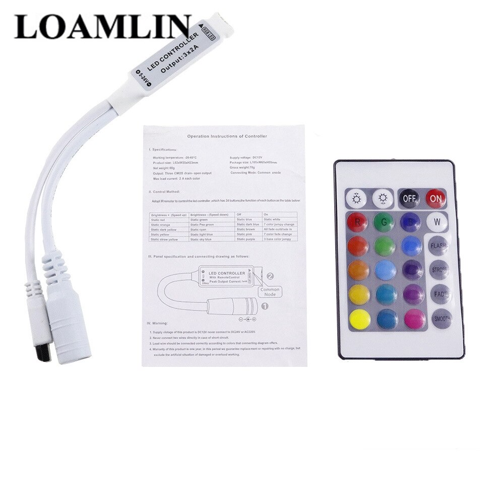 RGB LED Controller Mini 24 Button DC 12V RGB IR Remote Control For 3528 Or 5050 RGB LED Strip RGB Controller LED Tape