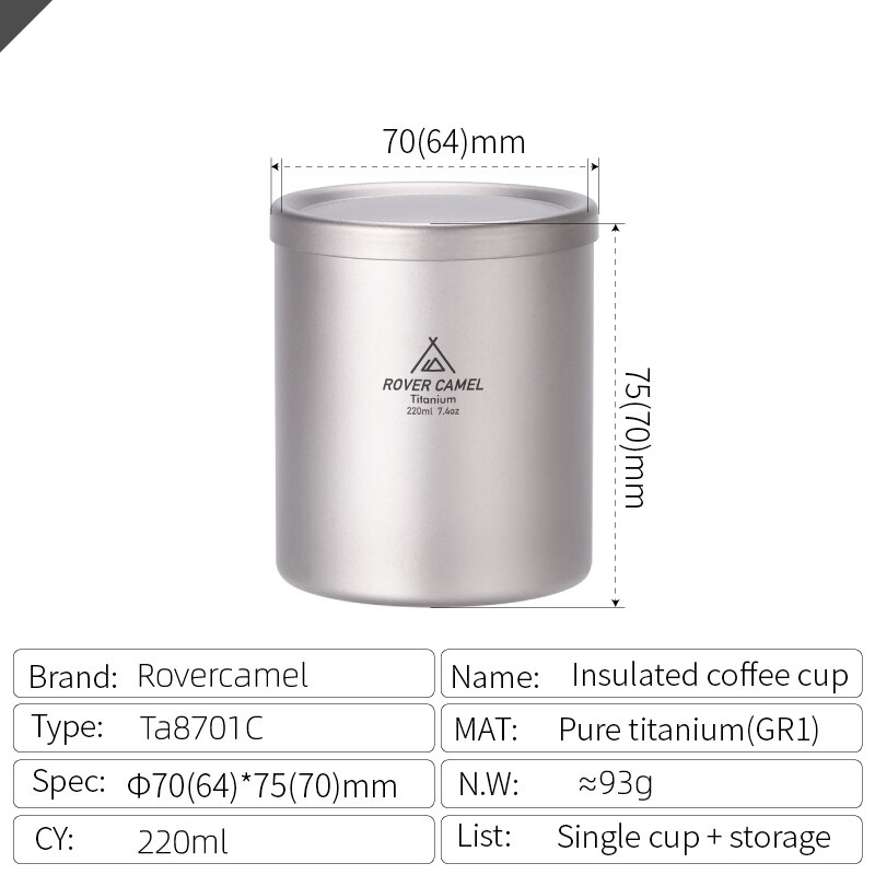 Double Wall Titanium Water Cup 220/350/450/600ml Coffee Tea Mug for Home Outdoor Camping Hiking Backpacking Picnic Drinkware: Ta8701Crc