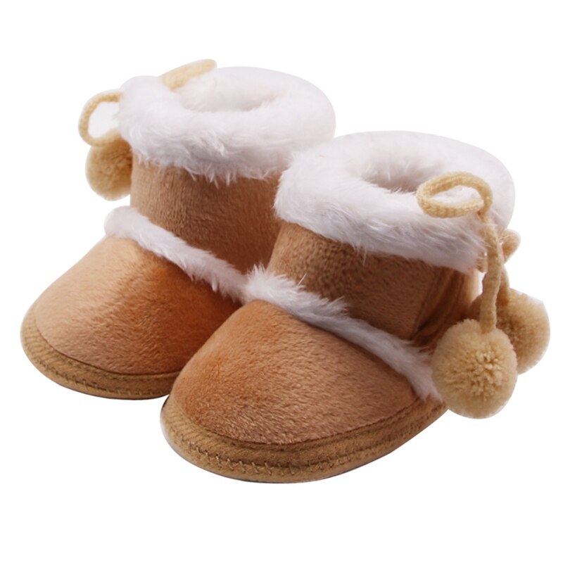 Pasgeboren Meisjes Jongens Schoenen Baby Laarzen Winter Babyschoenen Kwastje Bont Sneeuw Super Warm Prewalkers Soft Sole No-Slip booties: Bruin / 7-12 Months