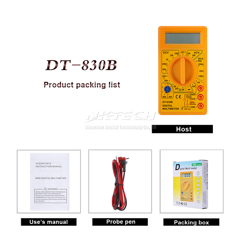 Yellow Digital Multimeter DT-830B Electric Voltmeter Ammeter Ohm Tester Digital Multimeter original retail box DT830B