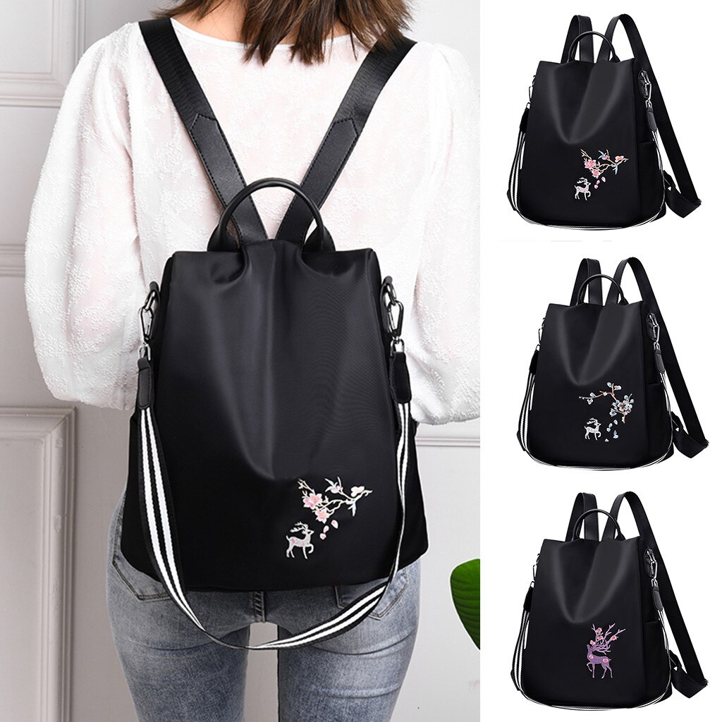 Women Messenger Bag School Backpacks Embroidery Pattern Black Backpacks Vintage Harajuku Nylon Backpack For Women#g30