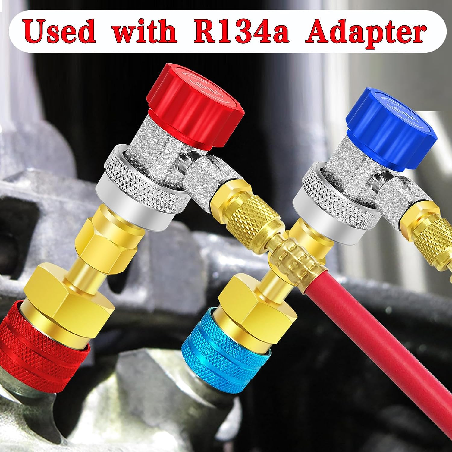 R1234YF Quick Coupler Adapter R1234YF Refrigerant Quick Couplers Kit,R1234YF to R134A Hose Adapter High and Low Side