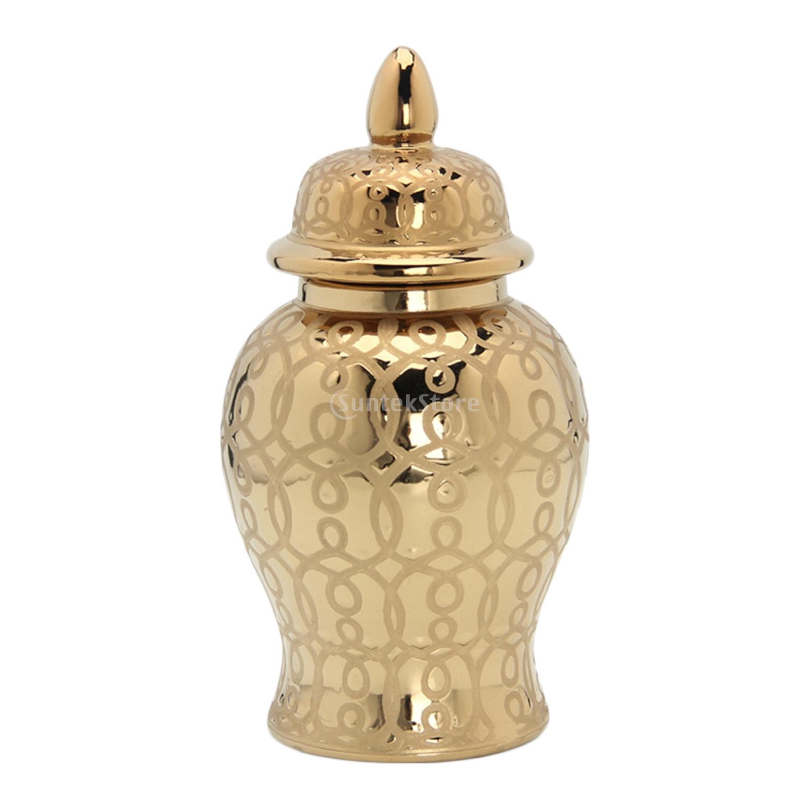 Modern Ceramic Ginger Jar with Lid Porcelain Storage Jar Bud Vase Floral: 31x15CM