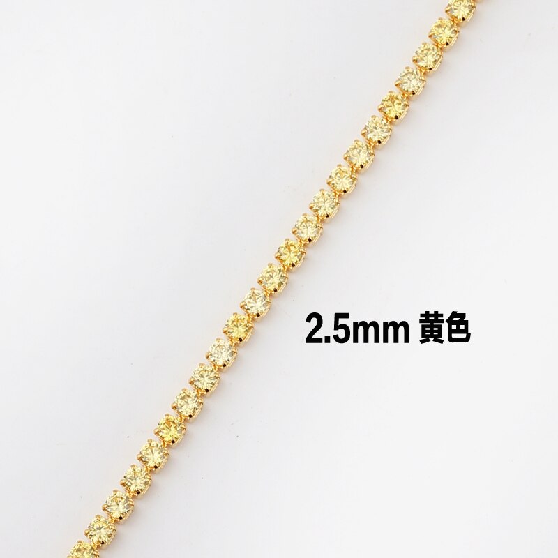 Gold Color 1 Row Shiny Colorful Neon Rainbow Iced Out Zircon Charm Thin CZ Tennis Chain 33+7CM Women Choker Necklace: yellowe cz 2.5mm