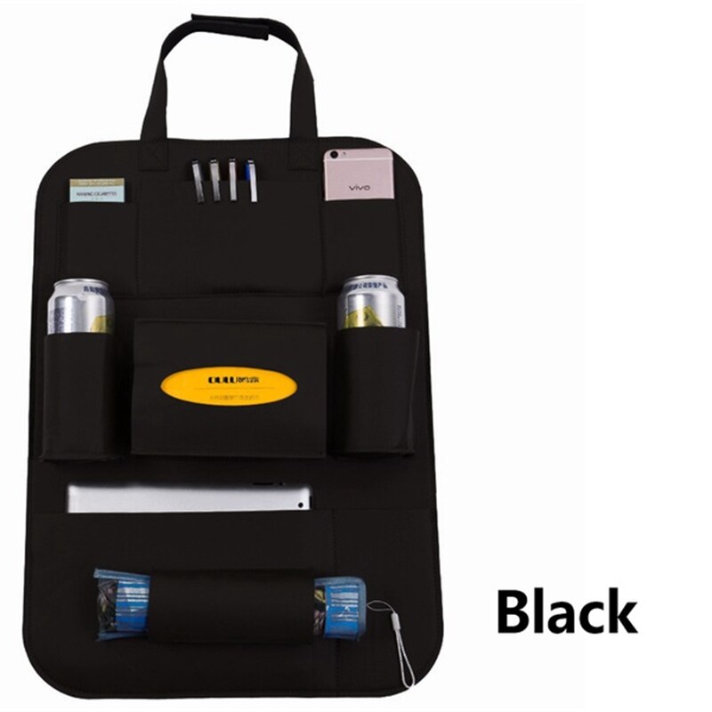 Pu lederen autostoel rugleuning organizer en ipad mini houder universeel te gebruiken als auto achterbank organizer voor kinderen opbergflessen tissues: Zwart