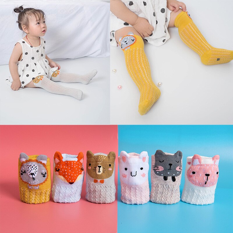 Dessin animé mignon bébé chaussettes renard ours lapin animaux infantile coton longues chaussettes été maille enfant en bas âge garçons filles genou chaussettes hautes