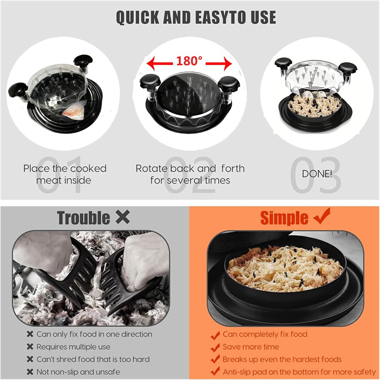 Chicken Chopper Chicken Chopper with Transparent Dsplay Cover Non-slip Base Suitable for Dishwasher Meat Shredder