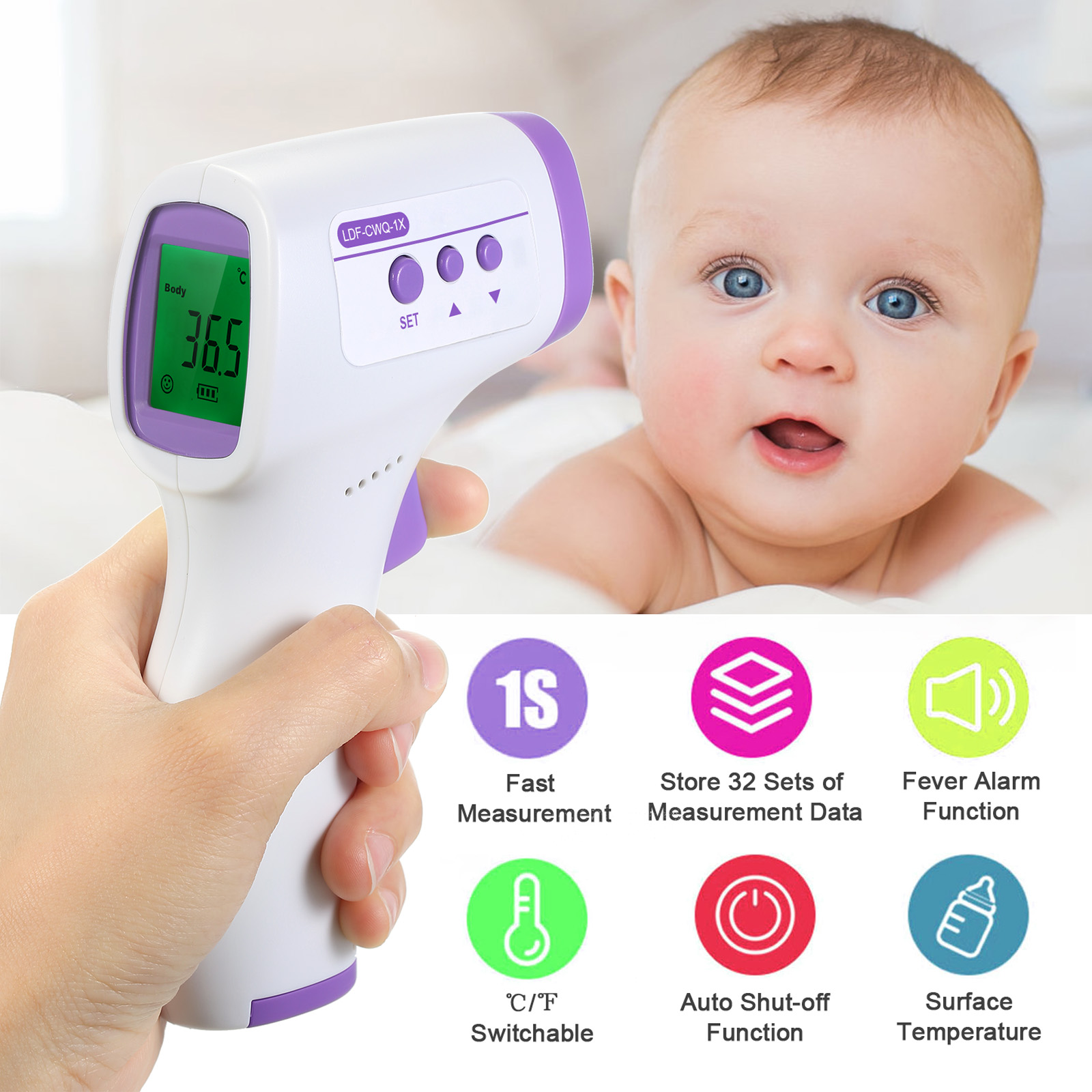 Infrarødt termometer digitalt berøringsfrit termometer foran baby voksne krop nøjagtig måling elektronisk termometer: Type 1