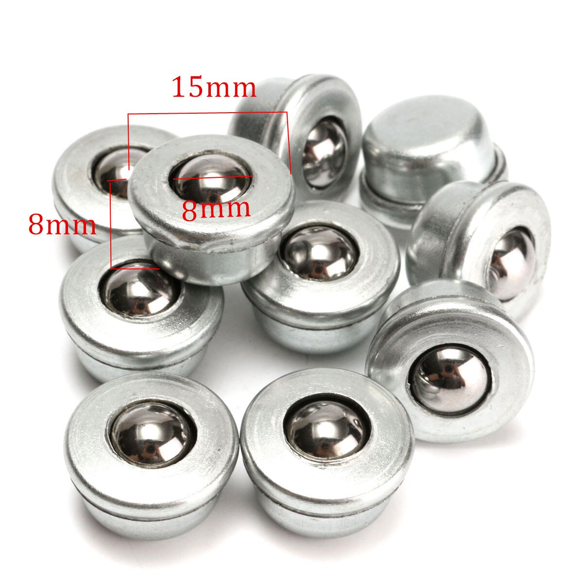 10 stuks 8mm cy -8h metalen zilveren kogeltransportlagereenheid transportrolwielen klein plat rond oogwiel transportkogel