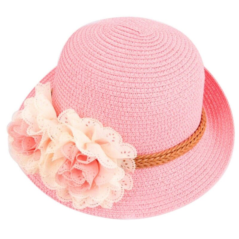 Sombreros para niños y niñas, gorro de paja con flores, transpirable, a prueba de sol, color Beige, blanco, rosa y caqui