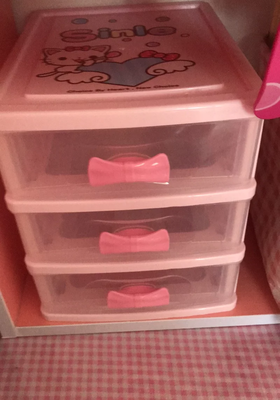 pink lovely three-layer drawer desktop receiving box desk make-up accessories desktop stationery organizer: Default Title