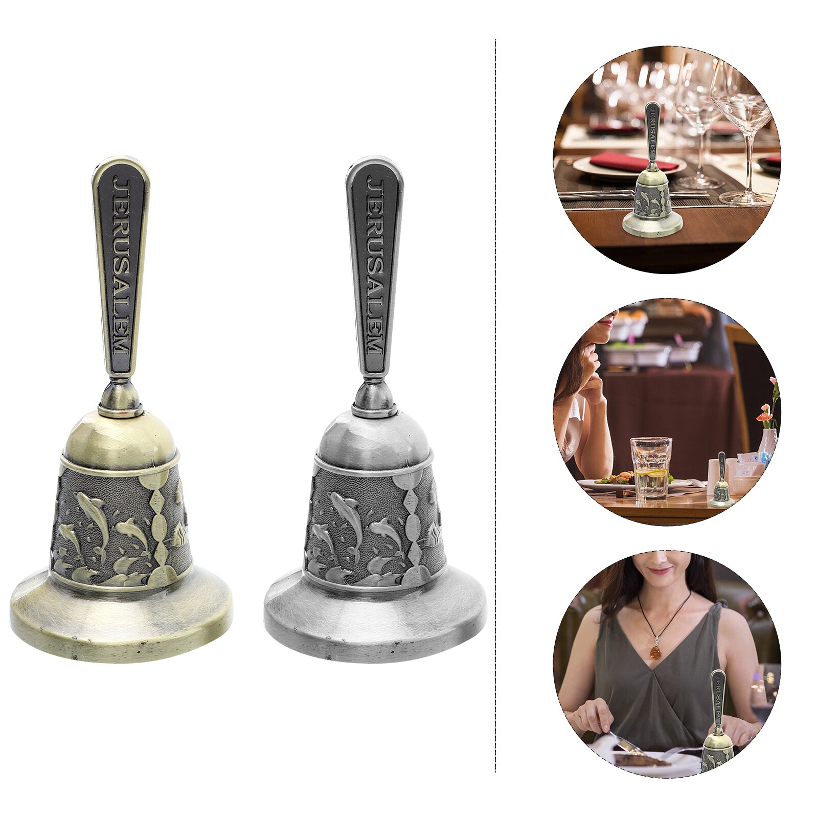 LOGOFUN 2PCS Retro Handheld Bell Metal Hand Call Bell Retro