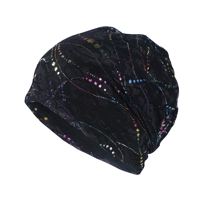 Summer Hats For Women Men Thin Breathable Turban Hat Male Female Flower Pattern Beanie Hip Hop Bone Gorro Ponytail Hat: black
