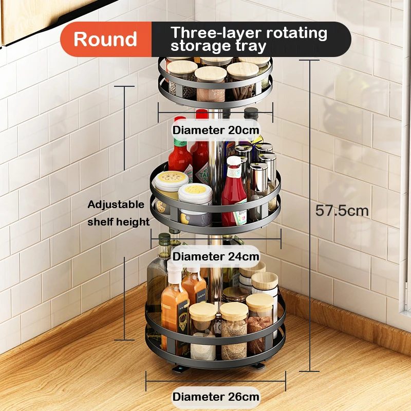 Rotation Condiment Rack Multifunctional Carbon Steel Flavour Storage Tray Round Seasonings Spice Organizer for Kitchen: light yellow