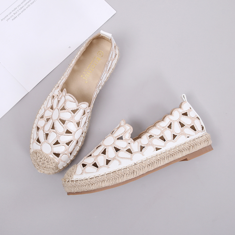 Women Straw Shoes Flat Heel Shallow Mouth Women Flower Hollow Casual Shoes Summer Flat Shoes Mujer Chaussuress
