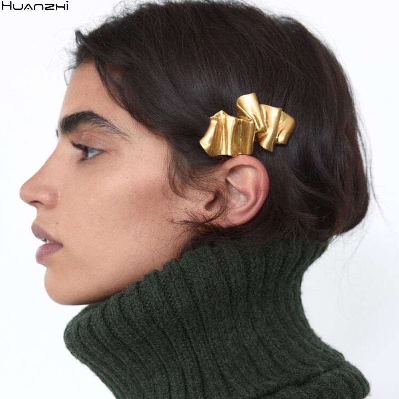 HUANZHI Metall Geometrische Rechteck Goldene Matte Multilayer Falten Haarspange Übertreibung Haar Clip Zubehör für Frauen Mädchen