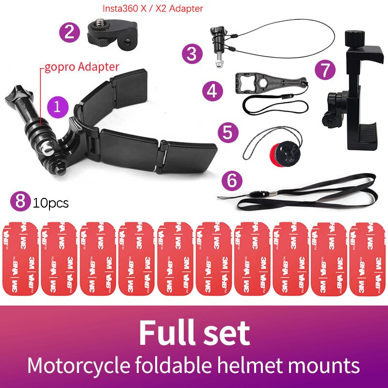 TUYU nowy Upgrade motocykl rower kask podbródek uchwyt na GoPro Max Hero 10 9 8 Insta360 OneR X2 DJI h9 akcesoria do kamer: Full Set