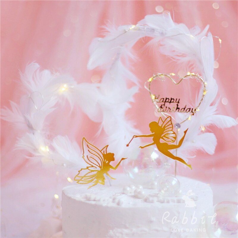 Joyeux anniversaire fée Elf gâteau Topper fleur dentelle maille Valentine décoration pour enfants enfant fille fête fournitures cuisson mignon