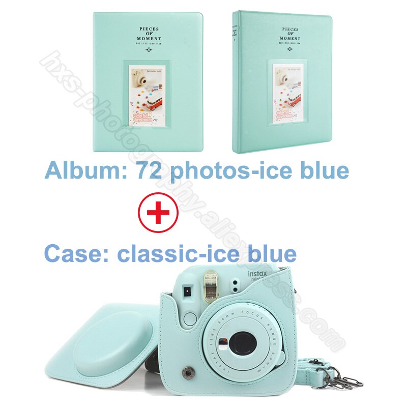 Samma album &amp; pu läderfodral i par för fujifilm instax mini 9 8 kamera, fujifilm instax minifilmer: Par-isblå